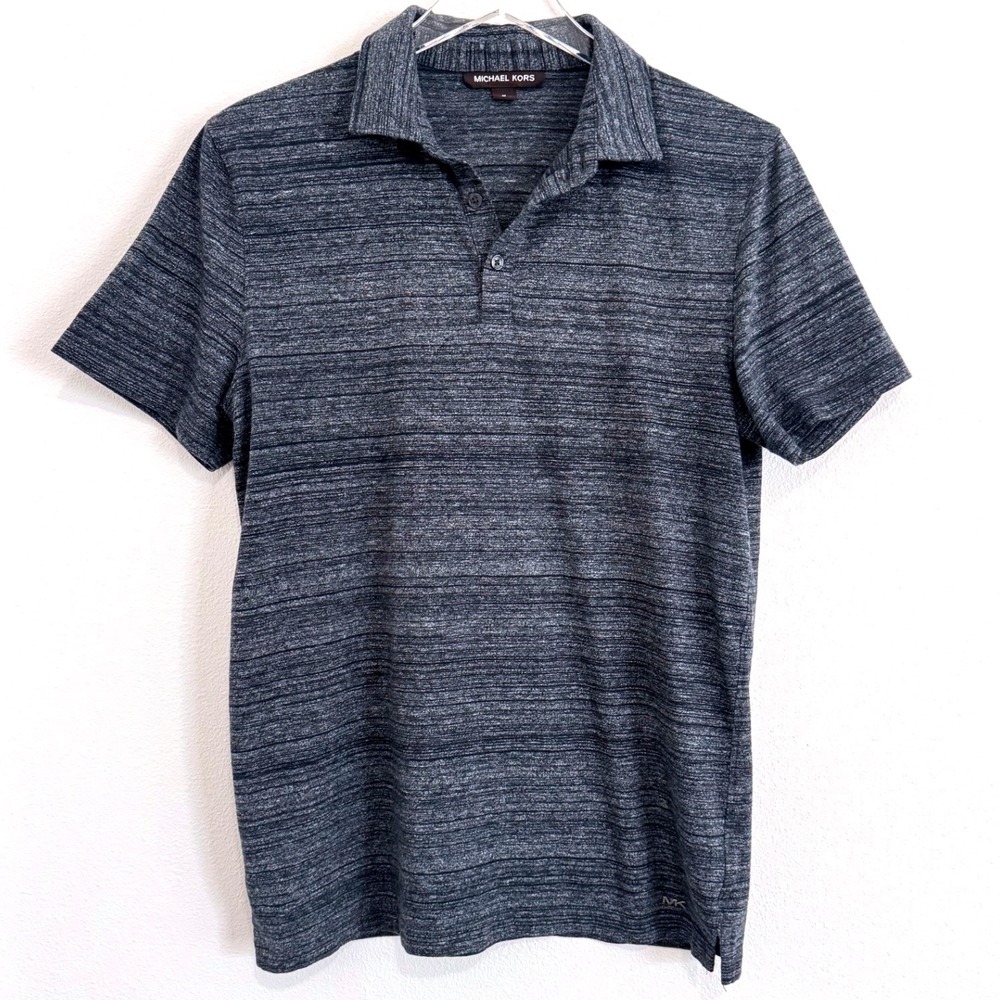 Michael Kors Men's Space-Dyed Cotton-Linen Polo Shirt, Charcoal Gray